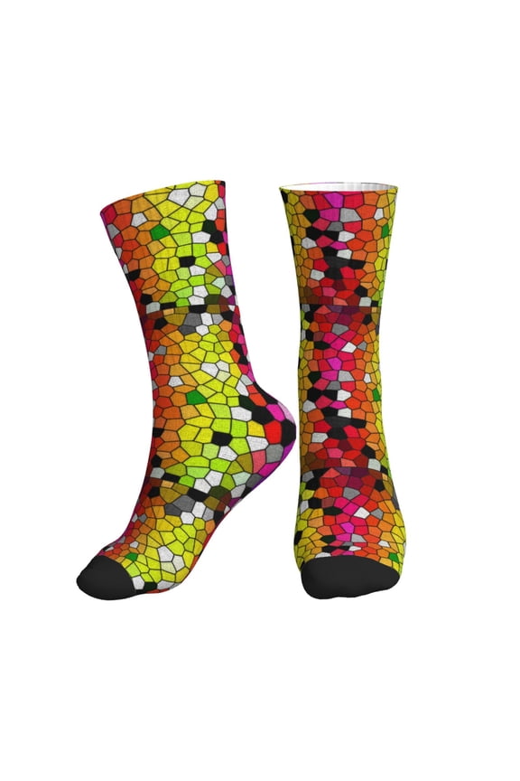 Crew Socks for Women Men Athletic - Colorful Tie Dye Stained Glass 1 Soft Comfort Breathable Mid-Calf Sole Running Socks Womens Men
