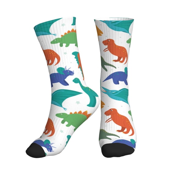 Crew Socks for Women Men Athletic - Colorful dinosaur print Soft Comfort Breathable Mid-Calf Sole Running Socks Womens Men