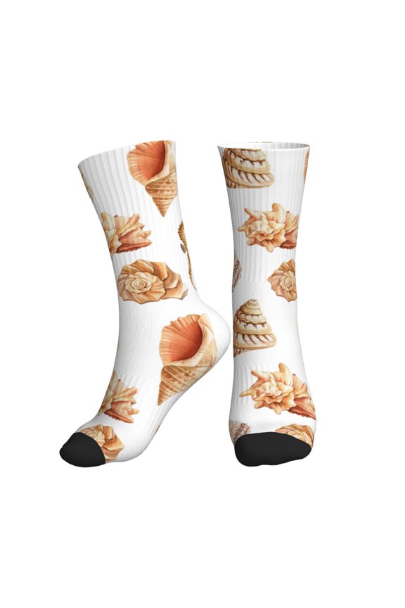 Crew Socks for Women Men Athletic - Conch Shell No.J937 Soft Comfort Breathable Mid-Calf Sole Running Socks Womens Men