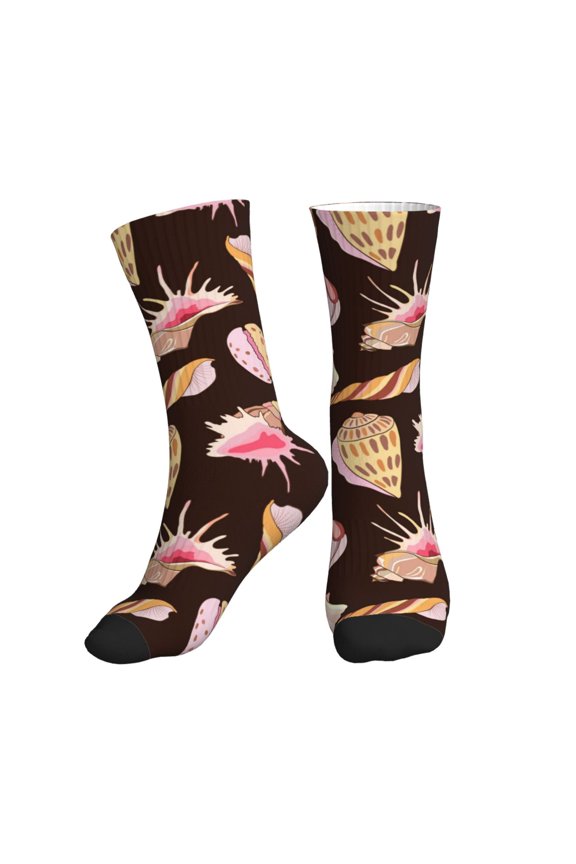 Crew Socks for Women Men Athletic - Conch Shells Print No.9030 Soft Comfort Breathable Mid-Calf Sole Running Socks Womens Men