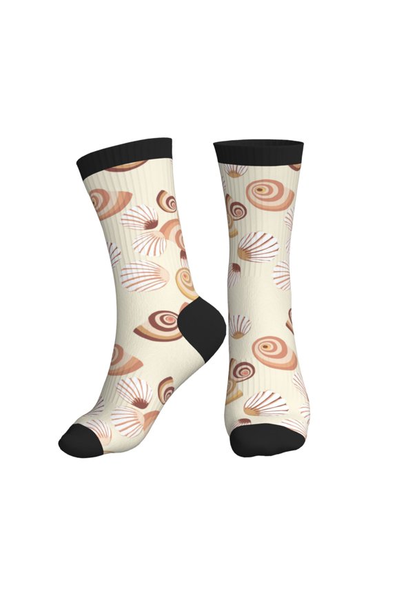 Crew Socks for Women Men Athletic - Conch Shells Print No.9032 Soft Comfort Breathable Mid-Calf Sole Running Socks Womens Men