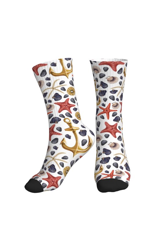 Crew Socks for Women Men Athletic - Conch Shells Print No.9048 Soft Comfort Breathable Mid-Calf Sole Running Socks Womens Men