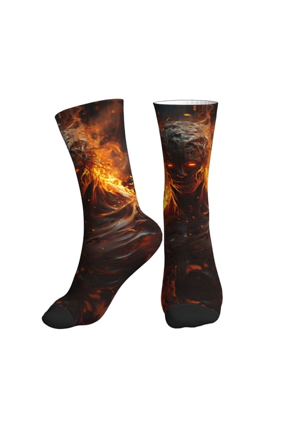 Crew Socks for Women Men Athletic - Cool Fire Red-Eyed Warrior Soft Comfort Breathable Mid-Calf Sole Running Socks Womens Men