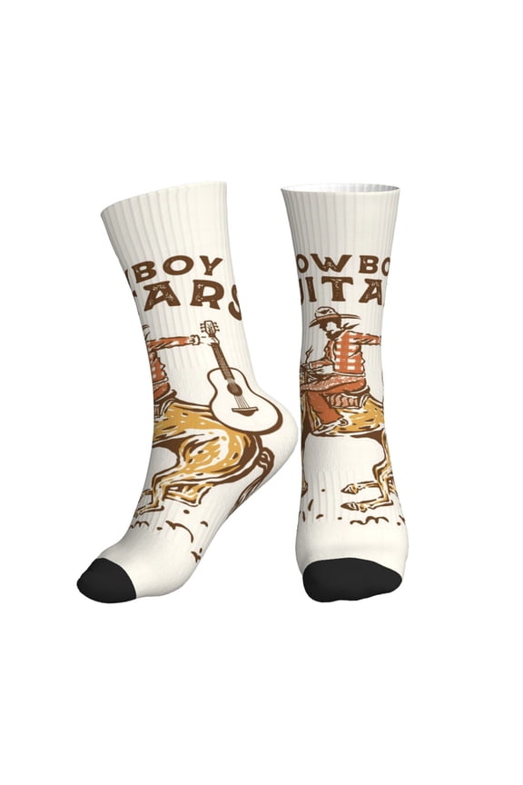 Crew Socks for Women Men Athletic - Cowboy Rodeo Guitar Soft Comfort Breathable Mid-Calf Sole Running Socks Womens Men