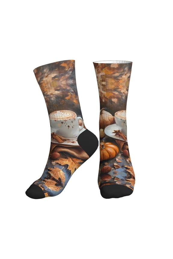 Crew Socks for Women Men Athletic - Cozy Pumpkin Spice Latte Soft Comfort Breathable Mid-Calf Sole Running Socks Womens Men