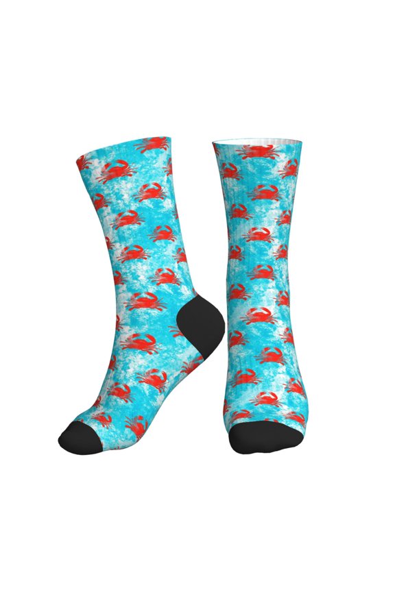 Crew Socks for Women Men Athletic - Crab Swims In The Ocean Soft Comfort Breathable Mid-Calf Sole Running Socks Womens Men