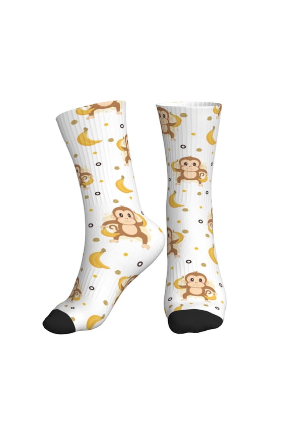 Crew Socks for Women Men Athletic - Cute Banana Monkey Soft Comfort Breathable Mid-Calf Sole Running Socks Womens Men