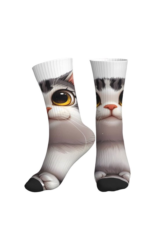 Crew Socks for Women Men Athletic - Cute Cartoon Kitten Soft Comfort Breathable Mid-Calf Sole Running Socks Womens Men