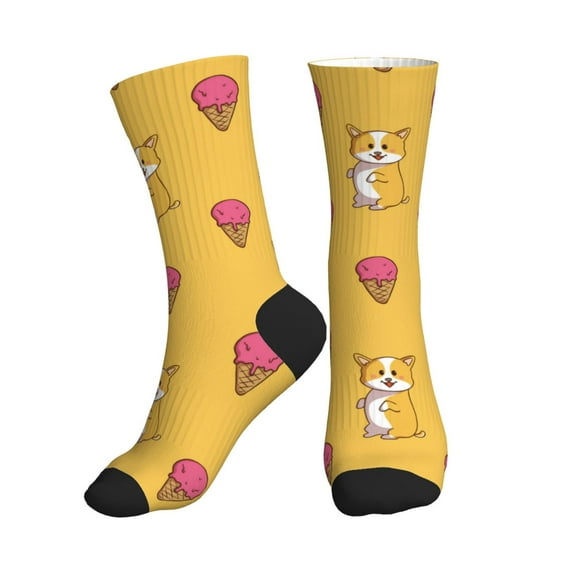 Crew Socks for Women Men Athletic - Cute Dog Ice Cream Soft Comfort Breathable Mid-Calf Sole Running Socks Womens Men