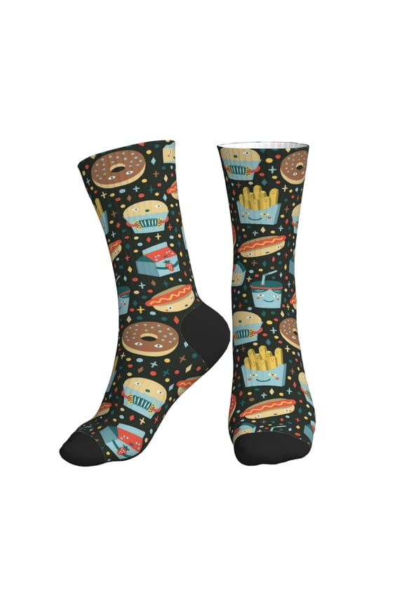 Crew Socks for Women Men Athletic - Cute Food Chip Donuts Soft Comfort Breathable Mid-Calf Sole Running Socks Womens Men