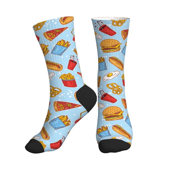Crew Socks for Women Men Athletic - Cute Food Egg Burger Fries Soft Comfort Breathable Mid-Calf Sole Running Socks Womens Men