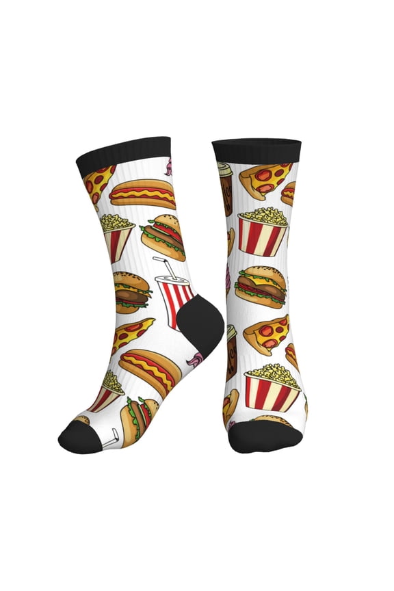 Crew Socks for Women Men Athletic - Cute Food Fries Pizza Drink Soft Comfort Breathable Mid-Calf Sole Running Socks Womens Men
