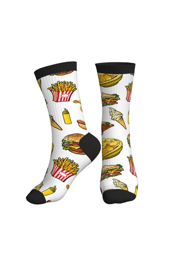 Crew Socks for Women Men Athletic - Cute Food Ketchup Potato Chips Soft Comfort Breathable Mid-Calf Sole Running Socks Womens Men