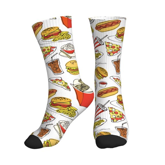 Crew Socks for Women Men Athletic - Cute Food Pizza Fries Soft Comfort Breathable Mid-Calf Sole Running Socks Womens Men