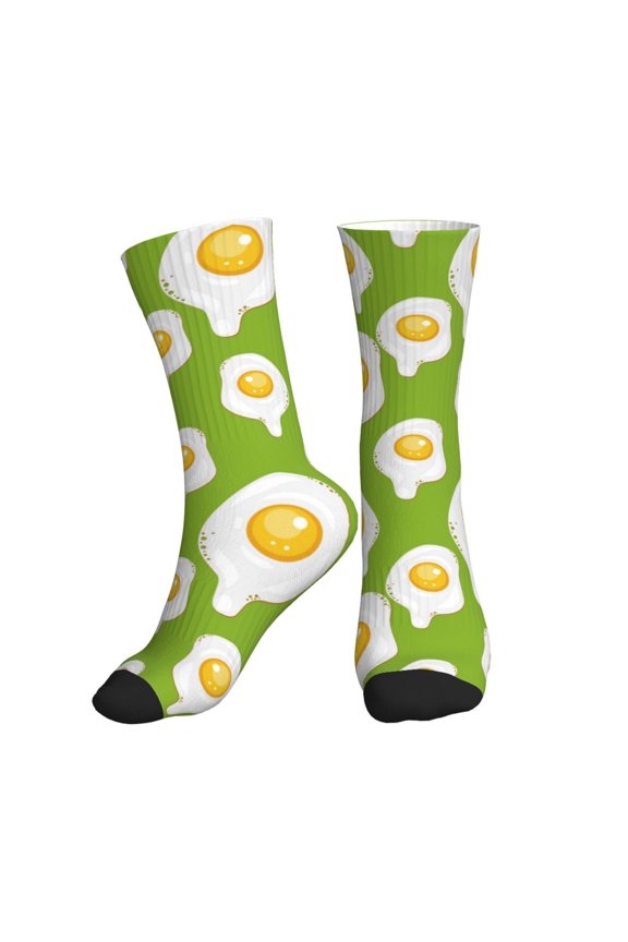 Crew Socks for Women Men Athletic - Cute Fried Egg Green Soft Comfort Breathable Mid-Calf Sole Running Socks Womens Men