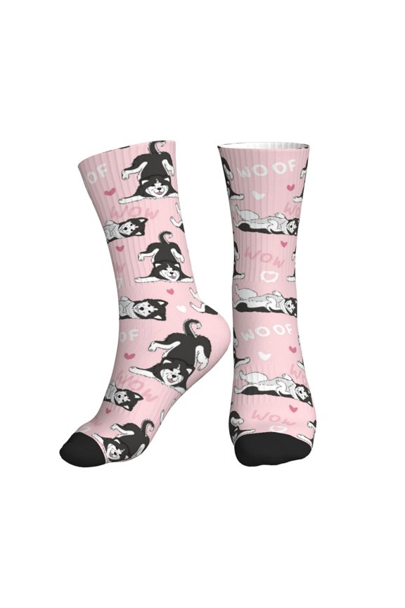Crew Socks for Women Men Athletic - Cute Funny Husky Woof Soft Comfort Breathable Mid-Calf Sole Running Socks Womens Men
