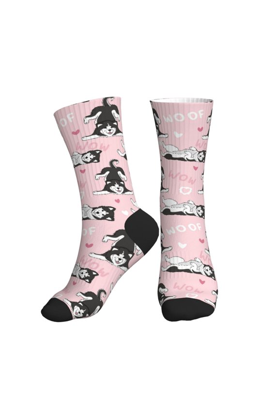 Crew Socks for Women Men Athletic - Cute Funny Husky Woof Soft Comfort Breathable Mid-Calf Sole Running Socks Womens Men
