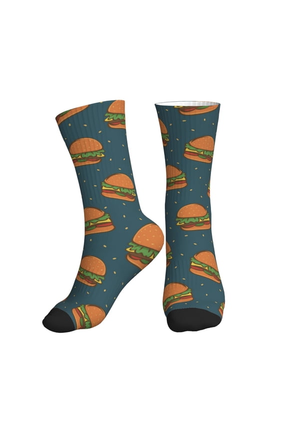 Crew Socks for Women Men Athletic - Cute Hamburger Sesame Soft Comfort Breathable Mid-Calf Sole Running Socks Womens Men
