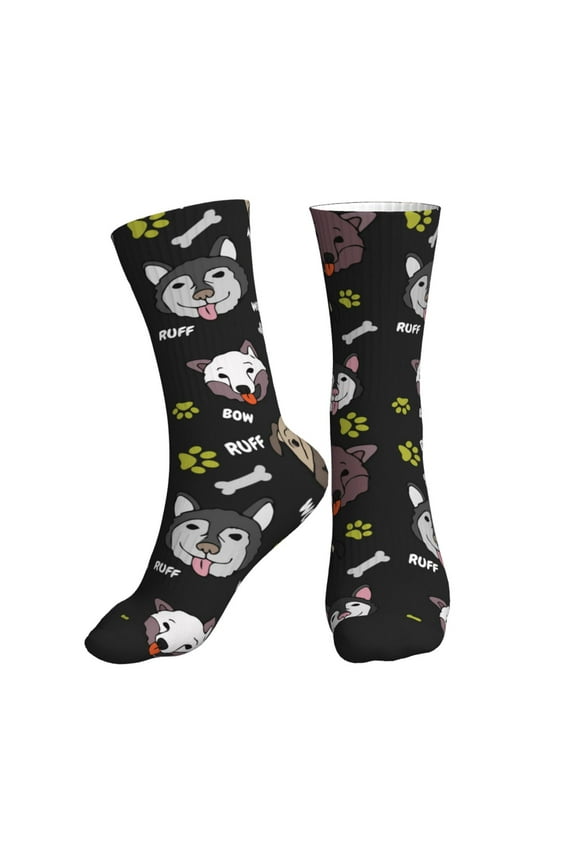 Crew Socks for Women Men Athletic - Cute Husky French Bulldog Funny Soft Comfort Breathable Mid-Calf Sole Running Socks Womens Men
