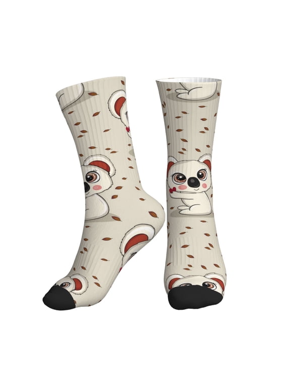 Crew Socks for Women Men Athletic - Cute Koala Off White Soft Comfort Breathable Mid-Calf Sole Running Socks Womens Men