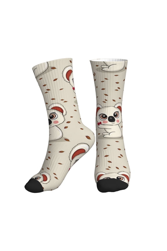 Crew Socks for Women Men Athletic - Cute Koala Off White Soft Comfort Breathable Mid-Calf Sole Running Socks Womens Men