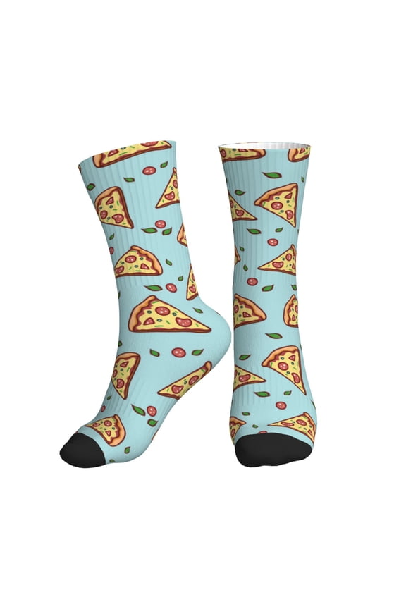 Crew Socks for Women Men Athletic - Cute Pizza Green Leaves Soft Comfort Breathable Mid-Calf Sole Running Socks Womens Men