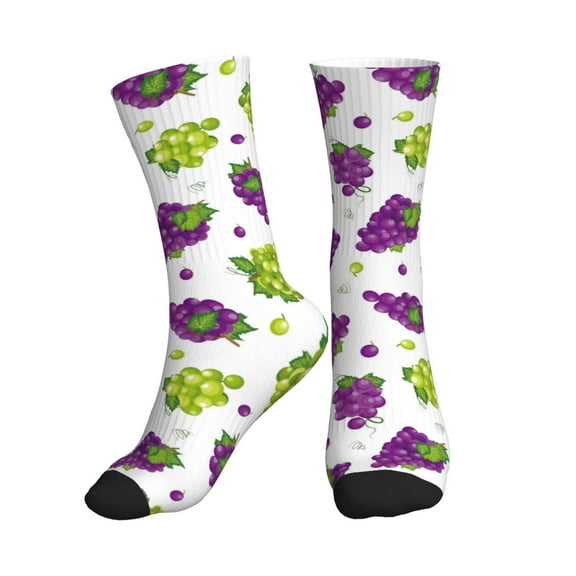 Crew Socks for Women Men Athletic - Cute Purple Green Grape Soft Comfort Breathable Mid-Calf Sole Running Socks Womens Men