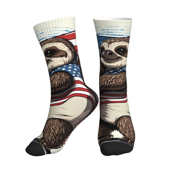 Crew Socks for Women Men Athletic - Cute Sloth American Flag Soft Comfort Breathable Mid-Calf Sole Running Socks Womens Men