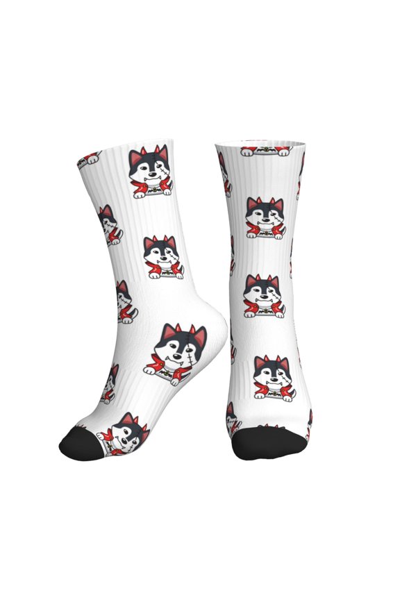 Crew Socks for Women Men Athletic - Cute Vampire Husky Dog Funny Soft Comfort Breathable Mid-Calf Sole Running Socks Womens Men