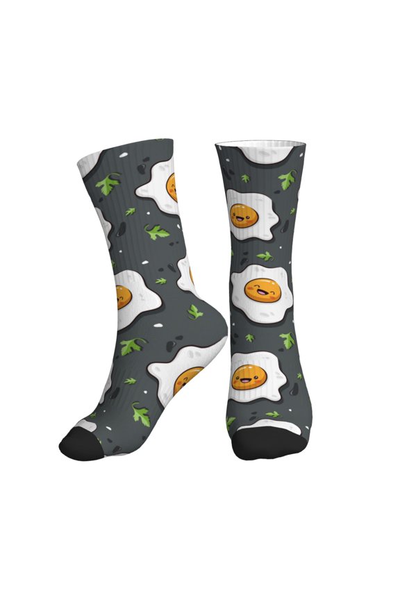 Crew Socks for Women Men Athletic - Cute poached eggs Soft Comfort Breathable Mid-Calf Sole Running Socks Womens Men