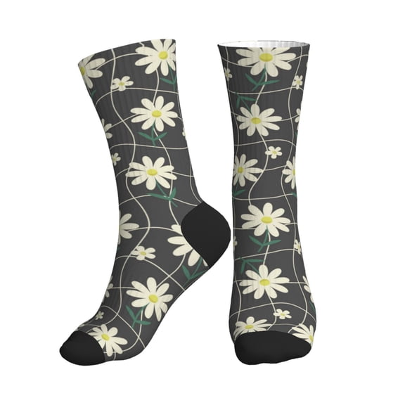 Crew Socks for Women Men Athletic - Daisies Flowers Stripe Soft Comfort Breathable Mid-Calf Sole Running Socks Womens Men