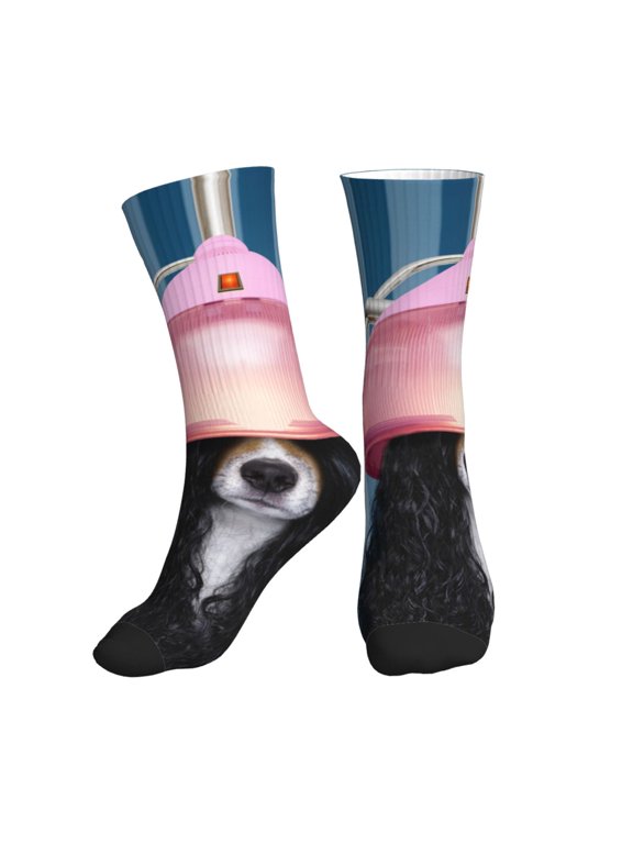Crew Socks for Women Men Athletic - Dog in Hairdresser Soft Comfort Breathable Mid-Calf Sole Running Socks Womens Men