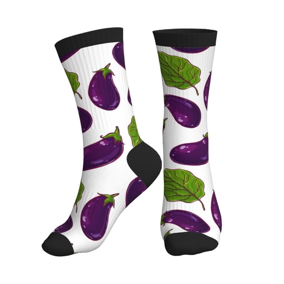 Crew Socks for Women Men Athletic - Eggplant Pattern leaf Soft Comfort Breathable Mid-Calf Sole Running Socks Womens Men