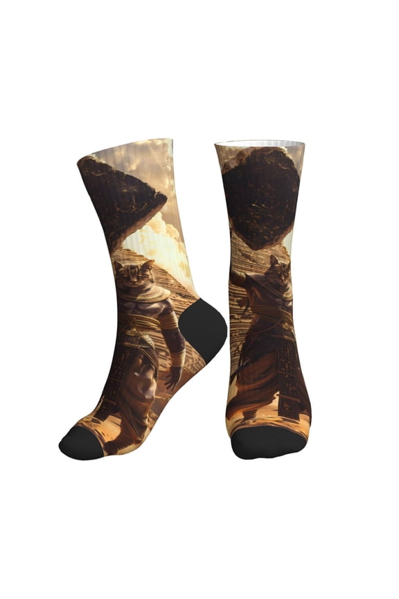 Crew Socks for Women Men Athletic - Egyptian Cat Pharaoh Magic Soft Comfort Breathable Mid-Calf Sole Running Socks Womens Men