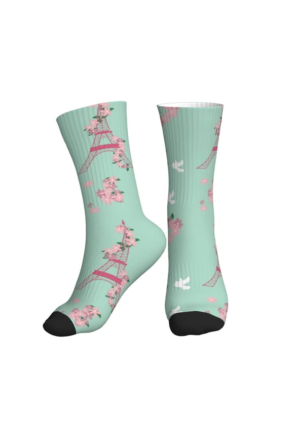 Crew Socks for Women Men Athletic - Eiffel Tower Pigeon Soft Comfort Breathable Mid-Calf Sole Running Socks Womens Men
