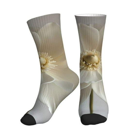 Crew Socks for Women Men Athletic - Elegant Ivory Flower Soft Comfort Breathable Mid-Calf Sole Running Socks Womens Men