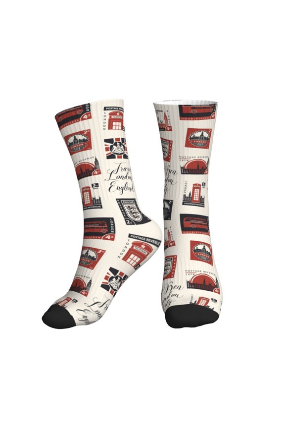 Crew Socks for Women Men Athletic - England Stamps print Soft Comfort Breathable Mid-Calf Sole Running Socks Womens Men