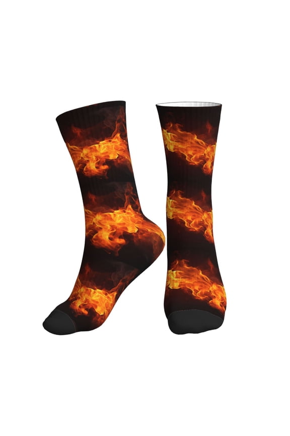 Crew Socks for Women Men Athletic - Fiery Orange Flames Energy Soft Comfort Breathable Mid-Calf Sole Running Socks Womens Men
