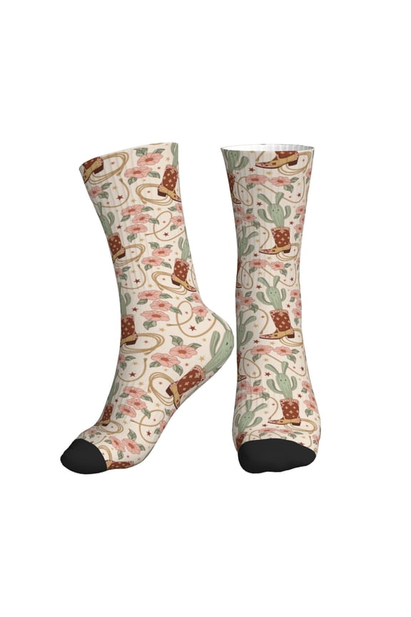 Crew Socks for Women Men Athletic - Floral Cowboy Boots Soft Comfort Breathable Mid-Calf Sole Running Socks Womens Men