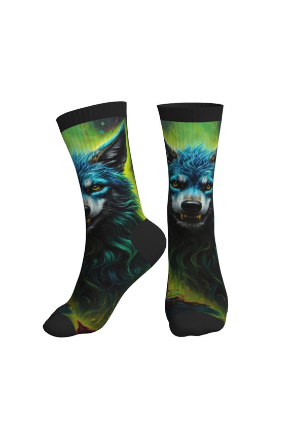 Crew Socks for Women Men Athletic - Fluorescent Wolf Soft Comfort Breathable Mid-Calf Sole Running Socks Womens Men