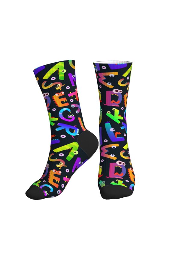 Crew Socks for Women Men Athletic - Funny Alphabet Monster Soft Comfort Breathable Mid-Calf Sole Running Socks Womens Men