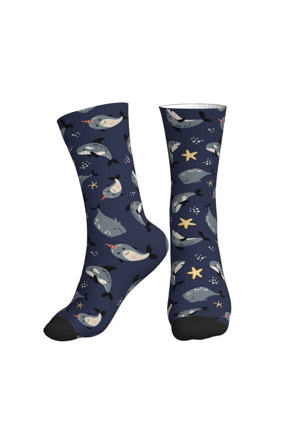 Crew Socks for Women Men Athletic - Funny Cartoon Cute Shark Whale Soft Comfort Breathable Mid-Calf Sole Running Socks Womens Men