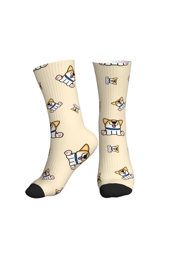 Crew Socks for Women Men Athletic - Funny Cute Corgi Dog Soft Comfort Breathable Mid-Calf Sole Running Socks Womens Men