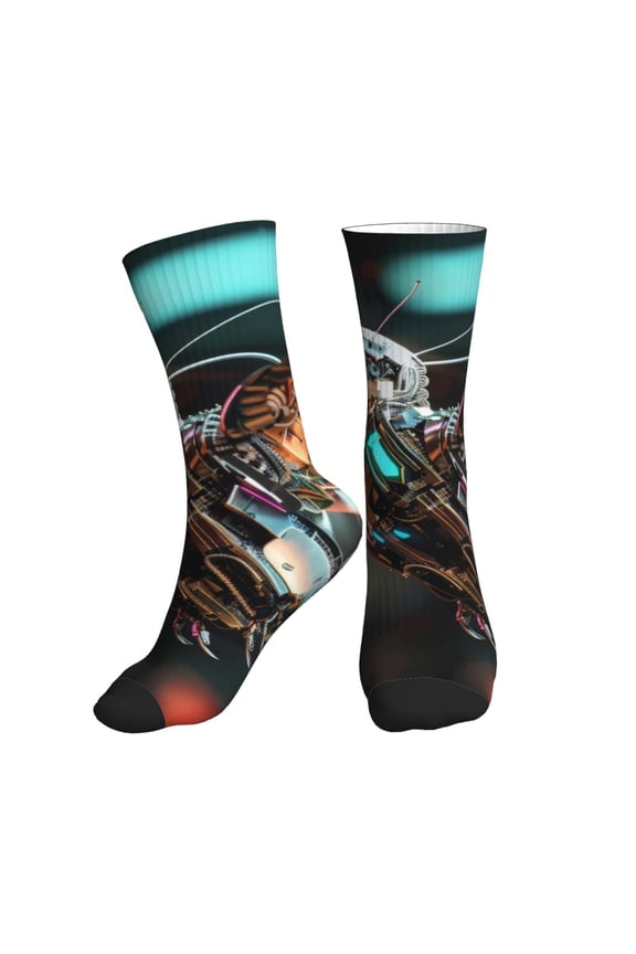 Crew Socks for Women Men Athletic - Futuristic Robot Hummingbird Soft Comfort Breathable Mid-Calf Sole Running Socks Womens Men