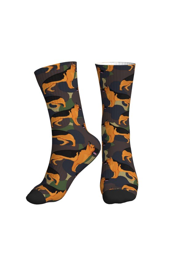 Crew Socks for Women Men Athletic - German Shepherd Dog Camouflage Soft Comfort Breathable Mid-Calf Sole Running Socks Womens Men