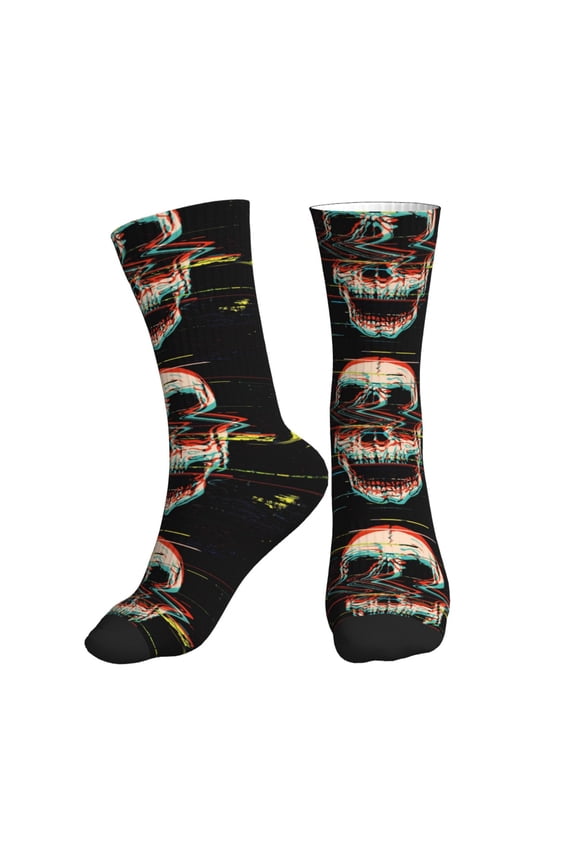 Crew Socks for Women Men Athletic - Glitch Screaming Skull Soft Comfort Breathable Mid-Calf Sole Running Socks Womens Men