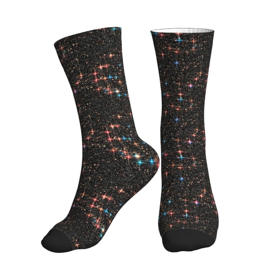 Crew Socks for Women Men Athletic - Glitter galaxy sky night black starry Soft Comfort Breathable Mid-Calf Sole Running Socks Womens Men