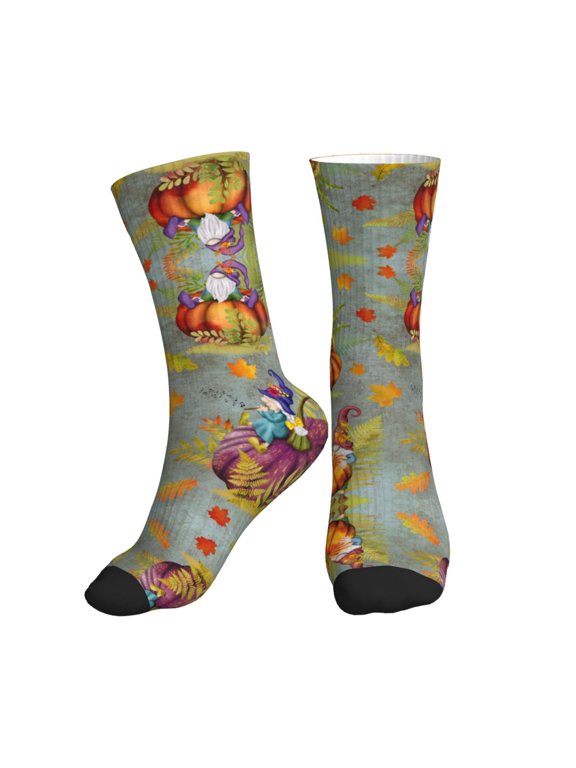 Crew Socks for Women Men Athletic - Gnomes With Pumpkins Soft Comfort Breathable Mid-Calf Sole Running Socks Womens Men