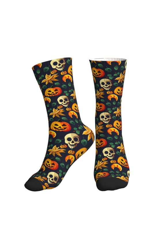 Crew Socks for Women Men Athletic - Halloween Skull Soft Comfort Breathable Mid-Calf Sole Running Socks Womens Men