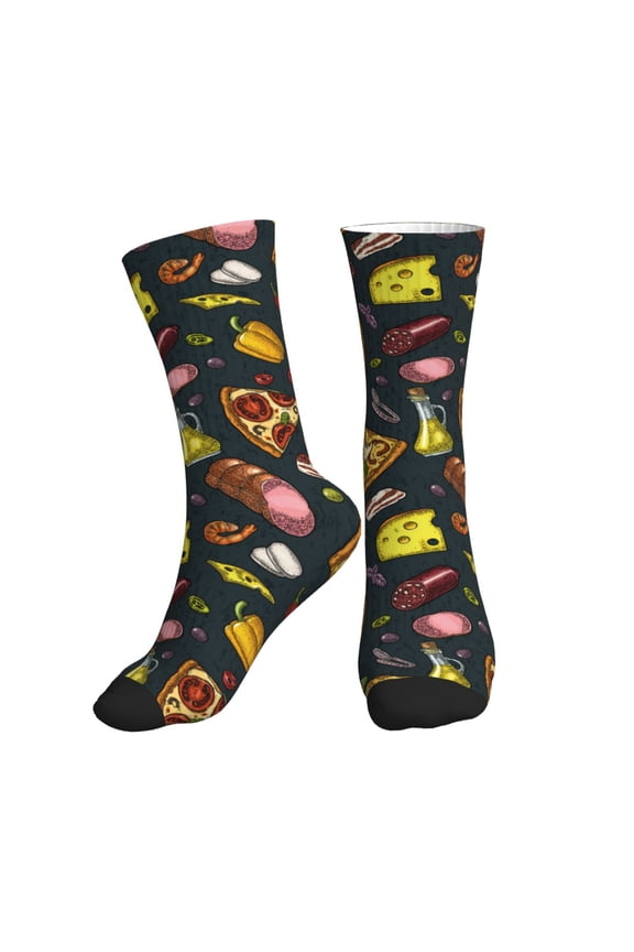Crew Socks for Women Men Athletic - Ham Pepper Pizza Soft Comfort Breathable Mid-Calf Sole Running Socks Womens Men